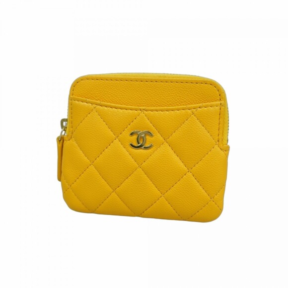 CHANEL Handbags - CHANEL Yellow Caviar Leather Wallet